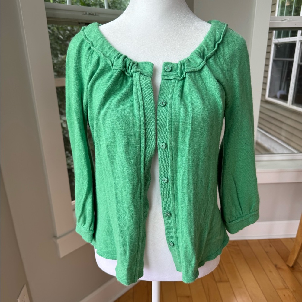 ELIE TAHARI Light Green Silk Cashmere Elbow Sleeve Cardigan Sweater Size Medium - Picture 7 of 11